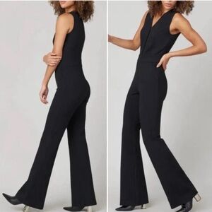 Black Spanx Perfect Sleeveless Jumpsuit Ponte Flare‎ Leg Core Shaping